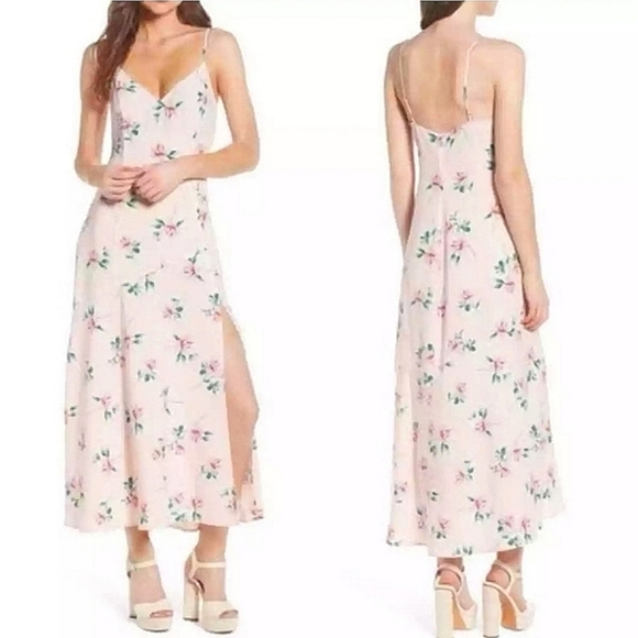 LUSH Floral Pastel maxi Slip Dress In Baby Pink/green. Size Small - Picture 1 of 13